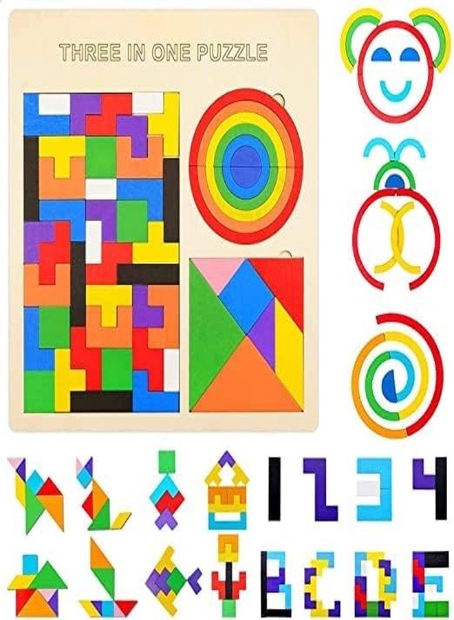 Slipps Wooden 3 in 1 Blocks Puzzles, Russian Blocks, Octagon Puzzle, Tangrams Puzzles, Brain Teasers Toy Logic Game, Montessori STEM Educational Toys Present for Kids - Image 3